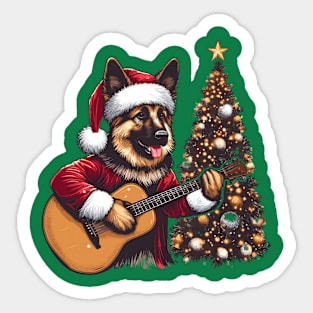 German Shepherd Playing Guitar Christmas Sticker